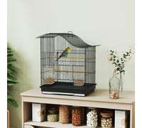 Gabbia per Uccelli a 4 Porte con 2 Ciotole, 2 Posatoi e Vassoio, in Metallo e Plastica, 47,5x36x54,5 cm, Nero