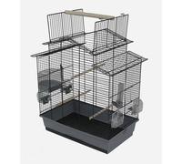 Gabbia per Uccelli Canarini Budgie Con Trespolo & Accessori Nero Grigio