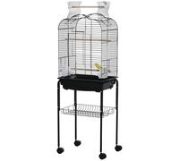 Gabbia per Uccelli con 3 Posatoi 2 Ciotole e 2 Porte Laterali 46x36x130 cm in Acciaio PP e Legno Nera