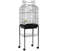 Gabbia per Uccelli con 3 Posatoi, 2 Ciotole e 2 Porte Laterali, in Acciaio, PP e Legno, 46x36x130 cm, Nera