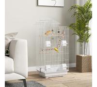 Gabbia per Uccelli con Altalena, Ciotole e Giochi 46x36x100 cm Bianco AllMyPets