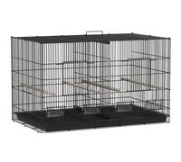 Gabbia Per Uccelli Con Divisorio E Ripiano Inferiore Portaoggetti, In Acciaio E Pp, 94x57x57 Cm, Nero