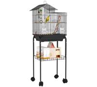 Gabbia per Uccelli con Piedistallo 46x36x120 cm Ruote Girevoli Ripiano e
