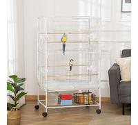 Gabbia per Uccelli da Interno 4 Ruote e Trespolo 78x52x132 cm Bianco AllMyPets