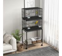 Gabbia per Uccelli in Acciaio e PP, Design Impilato con Posatoi, Altalene e Scalette, 77x46x164 cm, Nero
