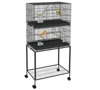 Gabbia per Uccelli in Acciaio e PP, Design Impilato con Posatoi, Altalene e Scalette, 77x46x164 cm, Nero