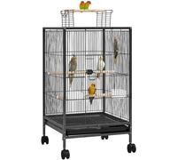 Gabbia per Uccelli in Metallo da 79 cm con Supporto a Ruote Posatoi e Tetto