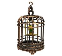 Gabbia per uccelli in miniatura in lega con uccello e gancio per appendere la casa delle bambole in scala 1:12, bronzo