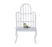 Gabbia per uccelli in scala 1:12, in metallo, per casa delle bambole, in miniatura, con adesivo per uccelli con erba finta (B)