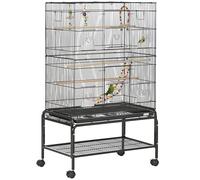 Gabbia per uccelli Pawut su ruote con 4 mangiatoie e 3 posatoi 79x49x133 cm nera