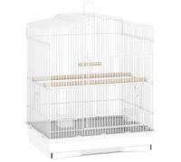 Gabbia per Uccelli Portatile con Maniglia Vassoio Estraibile 5 Porte Posatoi e Altalena Bianco