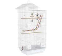 Gabbia Per Uccelli, Voliera Con Maniglia E Porte, Gabbietta Con Altalena, Ciotole E Giochi, 46x36x100 Cm, Bianco