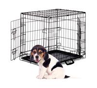 Relaxdays Gabbia Pieghevole per Cani, Taglia Grande e Piccola, Box con 2 Sportelli, con Vaschetta, Metallo, Nero, Misura M