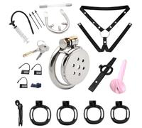 Gabbia protettiva con piastra piatta in acciaio inossidabile per uomo Sissy, anti-fuga e antiscivolo, nuova traspirante con cintura e set di tubi -A16ITb (M+50mm)