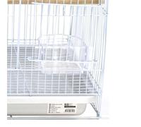 Gabbia quadrata per uccelli, struttura metallica, accesso frontale, facile da pulire, ideale per piccoli animali domestici e decorazioni.
