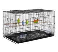 Gabbia Voliera Nera per Uccelli Volatili Pappagalli con Mangiatoie 77.5x46.5x46c