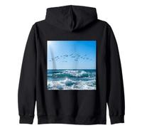 Gabbiani Che volano Onde oceaniche Scena del Cielo costiero Felpa con Cappuccio