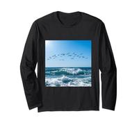 Gabbiani Che volano Onde oceaniche Scena del Cielo costiero Maglia a Manica