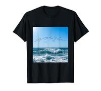 Gabbiani Che volano Onde oceaniche Scena del Cielo costiero Maglietta