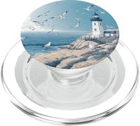 Gabbiani Faro Ocean Lovers Sea Shore Acqua Onde Blu PopSockets PopGrip per MagSafe
