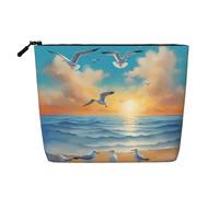 gabbiani in riva al mare Pochette per il trucco monostrato effetto lino con cerniera per soddisfare le tue esigenze quotidiane o di viaggio