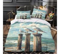 Gabbiani sui pali Set Di Copripiumino Set di 3 Pezzi ultra microfibra stampa di 3D con federe per cuscini cerniera nascosta Spiaggia costiera copripiumino for ragazze e adolescenti Single（135x200cm）