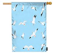 Gabbiani sul cielo blu Welcome House Flag, Cartoon Animal Birds Ocean Beach Wildlife Wings Large Garden Flags 28x40 Inch Yard Flag Banner Portico Bandiere per Patio Prato Villa Park Outdoor Decor