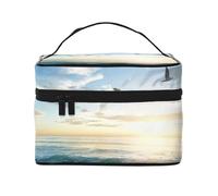 Gabbiano, mare, cielo blu, nuvole bianche, borsa da viaggio per il trucco da donna, grande organizer per cosmetici