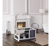 Gabbietta per Conigli e Porcellini d'India Conigliera con 4 Ruote, Casetta e Rampa, Legno Naturale, Grigio e Bianco, 90x53x59cm Description:Questa gabbia per conigli di PawHut è una casetta perfetta a