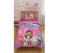 Gabby Casa Bambole Marty Copripiumino Singolo 140x200 + Federa Microfibra | Set lenzuola reversibile | Marty invita alla festa felina | Microfibra morbida asciugatura rapida Oeko-Tex | Bambine 4-12