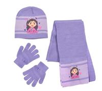 Gabby's Doll House Cappello Sciarpa e Guanti per Ragazza, Set Invernale per Ragazze, Berretto Sciarpa e Guanti, Accessori Invernali per Bambini, Regalo per Ragazze, viola, 53