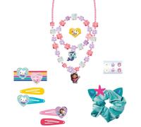 Gabby's Dollhouse - Set di bellezza per bambini, multicolore, include 6 elastici, 1 elastico in tessuto, 4 fermagli per capelli, 2 collane, un anello e adesivi - Prodotto originale progettato in