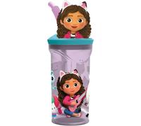 Gabby's Dollhouse - Bicchiere per bambini 3D, 360 ml, riutilizzabile, in plastica senza BPA, con cannuccia, simpatica borraccia per ragazze, perfetta per il pranzo, feste e viaggi