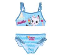 Gabby's Dollhouse Bikini da Spiaggia per Bambina, Costume da Bagno Due Pezzi con Volant e Dettagli Glitter, Just Chillin' Pandy Paws (IT, età, 4 Anni, Regular, Blu)