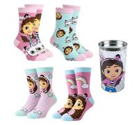 Gabby's Dollhouse Calzini per Ragazze, Set di 4 Calze in Cotone, Include un Salvadanaio Regalo, Taglie EU 23 a 30 (IT, Numero, 27, 30, Regular, Multicolore)