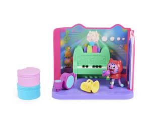 Gabby's dollhouse, groovy music room con personaggio daniel james catnip, 2 accessori, 2 mobili e 2 scatole con sorpresa, giocattoli per bambini dai 3 anni in su