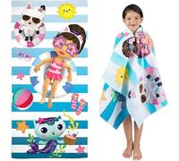 Gabby's Dollhouse Kids - Asciugamano da bagno in cotone, 140 x 70 cm, super morbido e assorbente, per bambine, con stampa di personaggi vivaci, ideale per piscina, nuoto o viaggio