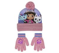 Gabby's Dollhouse Set di 2 cappelli invernali e guanti da bambina, con pompon e guanti lavorati a maglia, rosa, 2-6 anni