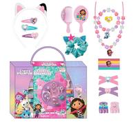 Gabby's Dollhouse - Set di bellezza con 1 elastico in tessuto, 10 elastici, 2 pinzette, 3 forcine, 2 spazzole, 1 fascia, 1 collana, 1 bracciale e 1 anello - prodotto originale progettato in Spagna