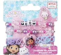 Gabby's Dollhouse - Set di braccialetti con perline floreali e charm "MEOW" su base torta, gioielli ufficiali per bambine dai 3 anni in su, molto adatti come regalo a tema e set fantasioso