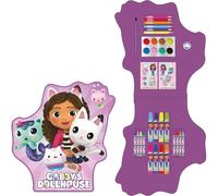 Gabby's Dollhouse Set di cancelleria con astuccio viola e accessori da colorare | Kit scuola per bambini con matite, pennarelli e adesivi per personaggi