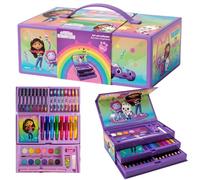 Gabby's Dollhouse Valigetta Deluxe da Colorare per Bambini | Kit Creativo Portatile da 52 Pezzi con Pennarelli, Pastelli a Cera, Matite Colorate, Acquerelli e Altro | Set da Disegno e Colorazione