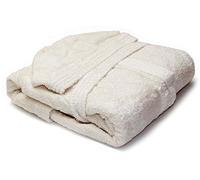 Gabel - Accappatoio con cappuccio e tasche, modello Viareggio, completamente realizzato in cotone, tinta unita, Panna Ecru, Taglia L