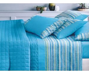 Gabel Completo Letto Matrimoniale 100% Cotone lenzuolo sopra + sotto con angoli + federa con Stampa digitale colore Celeste - Clipper 18919