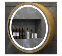 Gabinetto principale rotondo dello specchio del bagno, gabinetto messo fissato al muro della medicina con la luce di controllo del touch screen