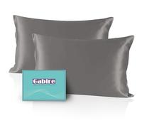 Gabire Set di 2 federe per cuscini in vera seta di gelso, su entrambi i lati, per capelli e pelle, prevenire l'acne, organiche, confezione da 2 con cerniera nascosta, grigio, standard (50 cm, 66 cm)