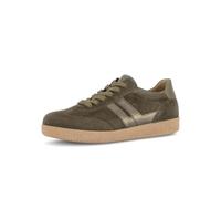 Gabor West 6011.01.001 - Sneaker da donna in camoscio con lacci e suola in gomma, Verde Scuro Oliva Con Suola in Gomma Marrone Chiaro, 38.5 EU