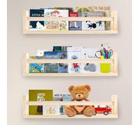 Gabotrie Confezione da 3 mensole per cameretta dei bambini, 41,5 cm, in legno massello, da parete, per libri, decorazione per soggiorno e camera dei bambini (legno naturale)