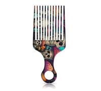 GABraden 1 pettine afro per capelli ricci naturali, antistatico, portatile, per viaggi, grazioso pettine afro per donne, uomini e ragazze (T12 teschio di fungo)