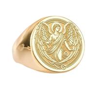 Gabriel in argento sterling 925 | Anello placcato in oro | Anelli con sigillo rotondi 15x15 mm | Misura della fascia US 5-12,5 Avelaibal | LKDR_0692